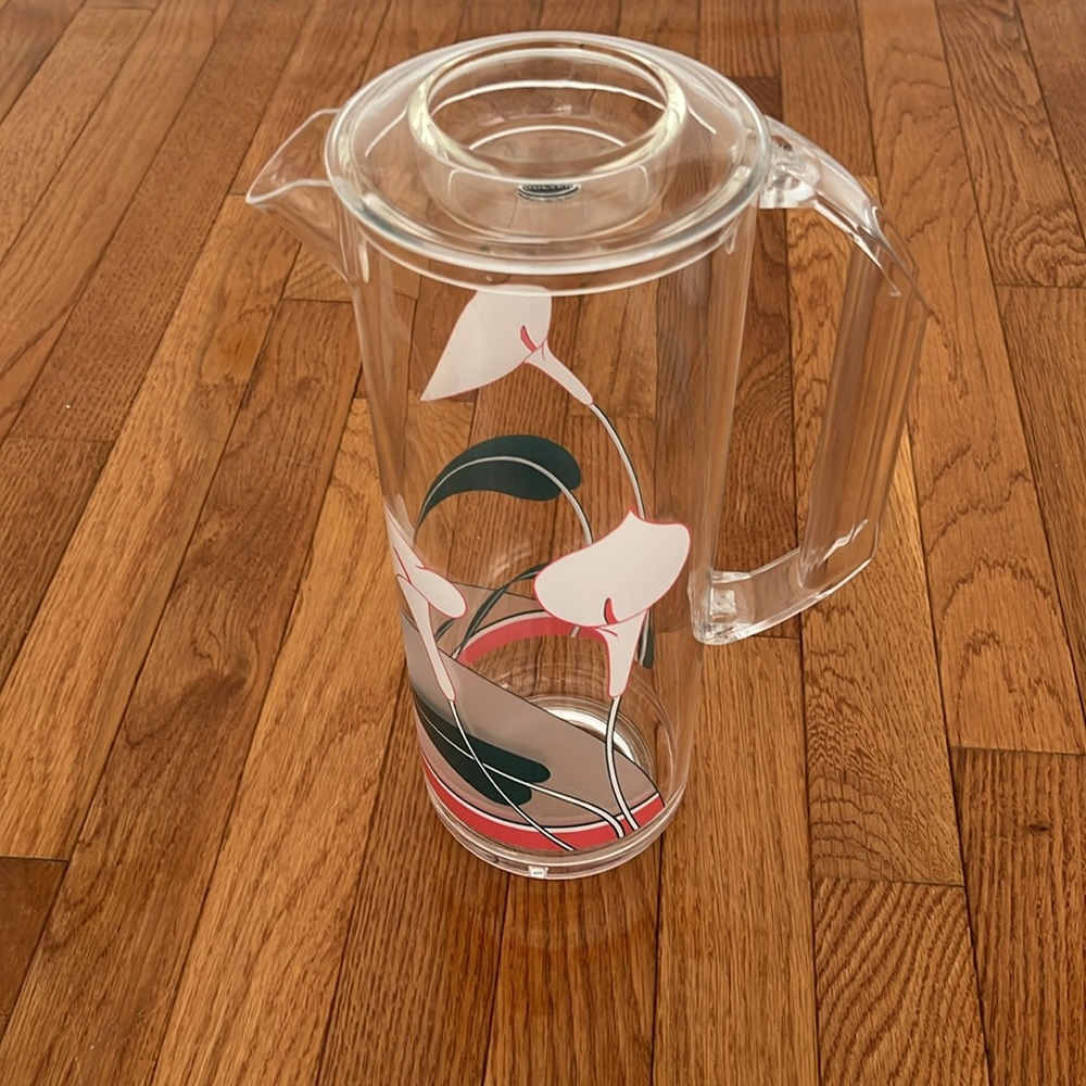 Vintage Culver Encounters Clear Floral Pattern Acrylic Pitcher 2 Quarts